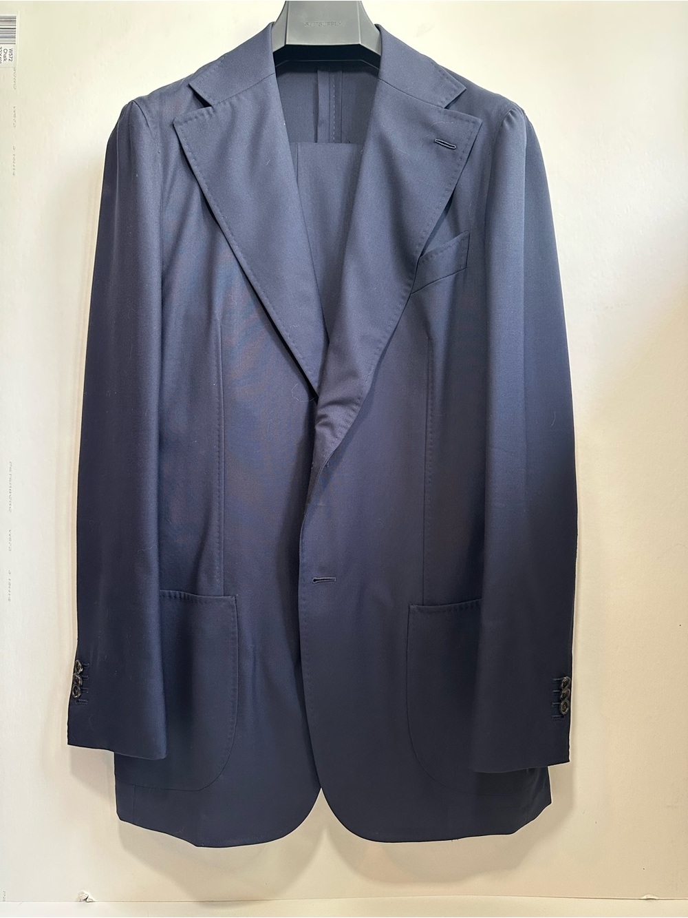 Suit supply dark blue suit unconstructed single breasted wide lapel.